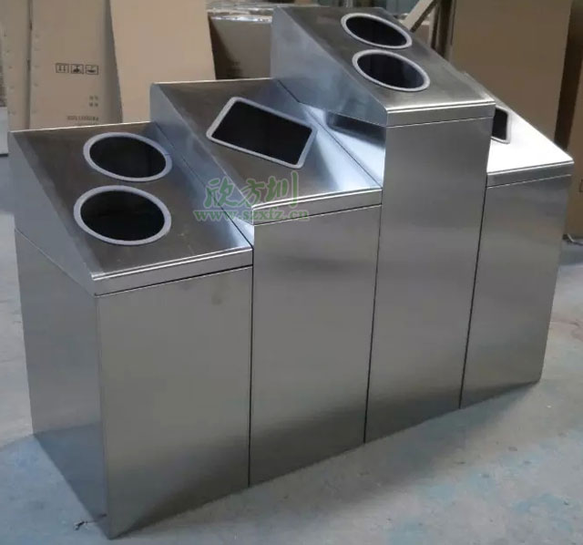 多分类垃圾形状投口不锈钢垃圾桶厂家生产图