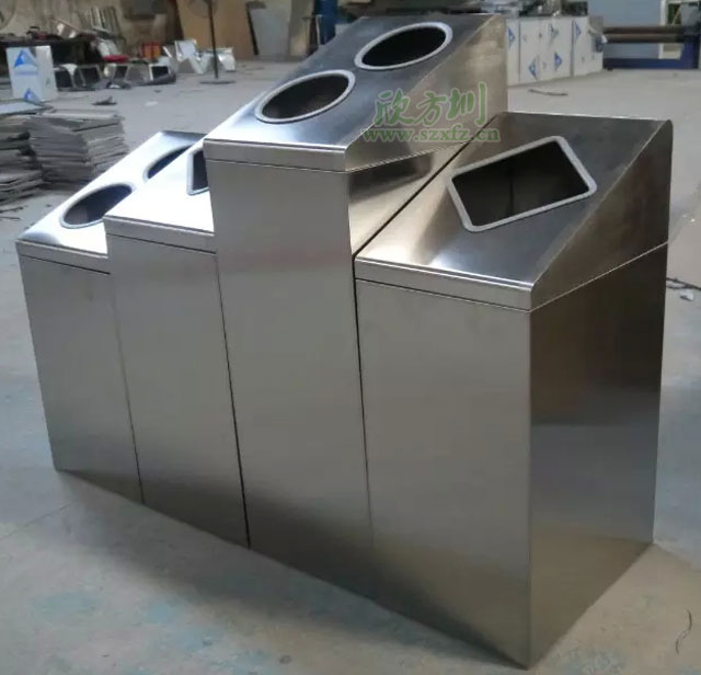 多分类垃圾形状投口不锈钢垃圾桶厂家生产图