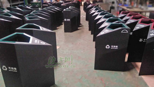苏州天虹商场钢板喷塑分类垃圾桶厂家生产图