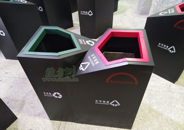 苏州天虹商场钢板喷塑分类垃圾桶厂家生产图