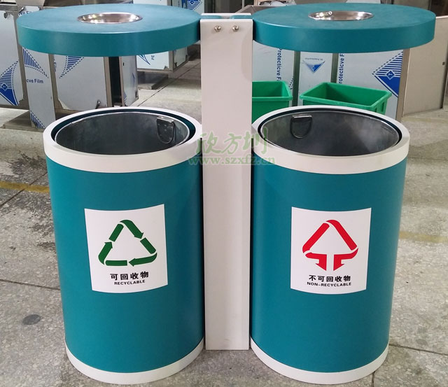 海南景区钢制烤漆户外垃圾桶厂家生产图