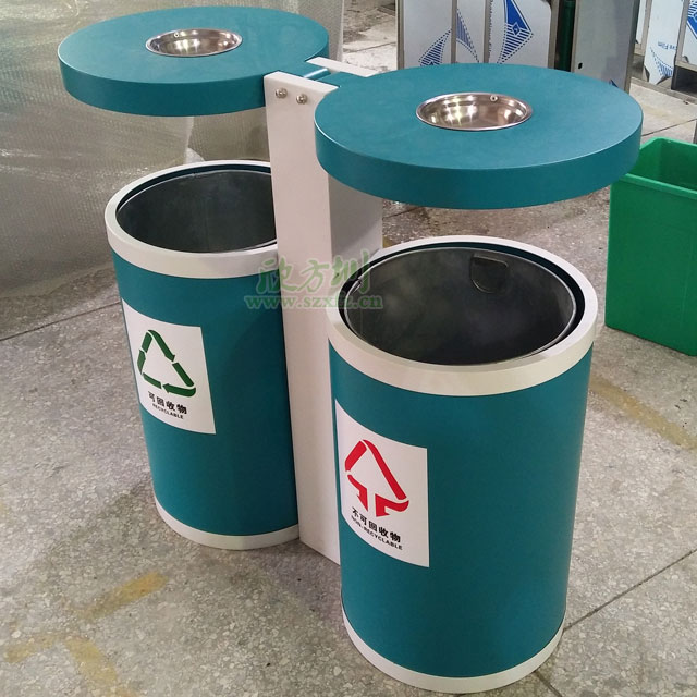 海南景区钢制烤漆户外垃圾桶厂家生产图