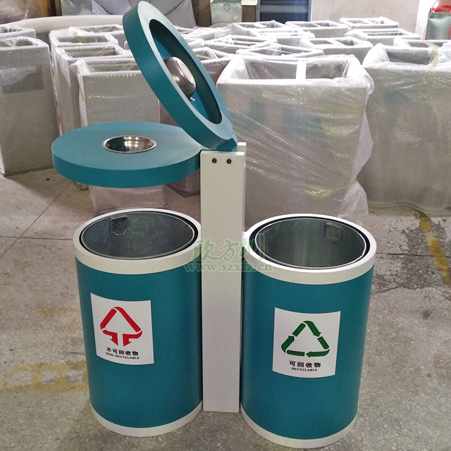 海南景区钢制烤漆户外垃圾桶厂家生产图