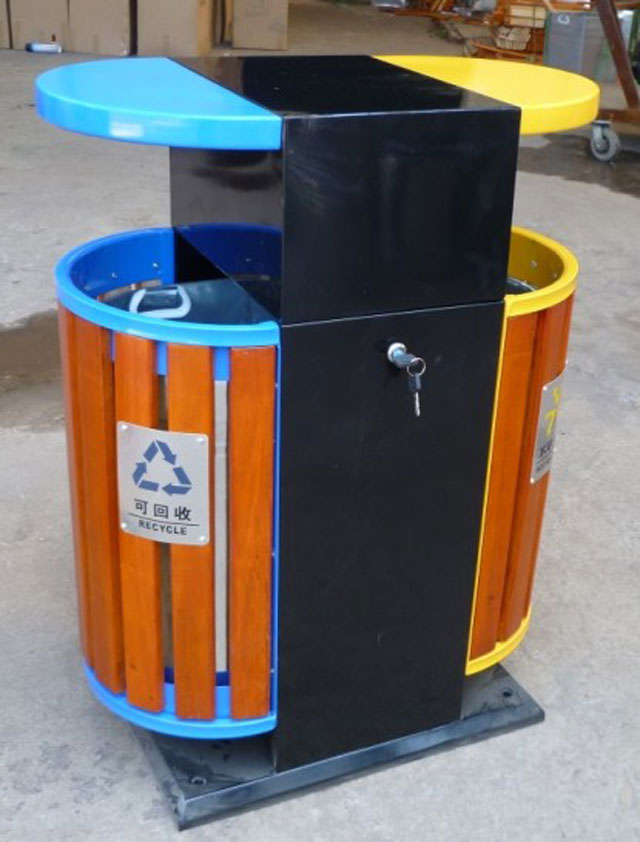 户外椭圆钢木分类垃圾桶厂家制作图