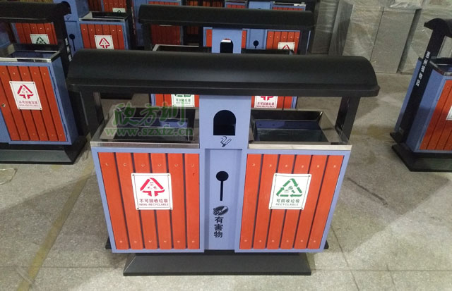 惠州植物园钢木垃圾桶厂家生产制作图