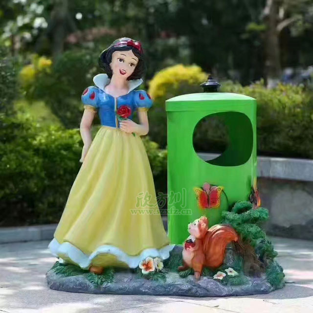 白雪公主造型玻璃钢卡通垃圾桶图片